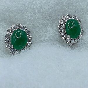 Vintage elegant green glass cabochon clip earrings.